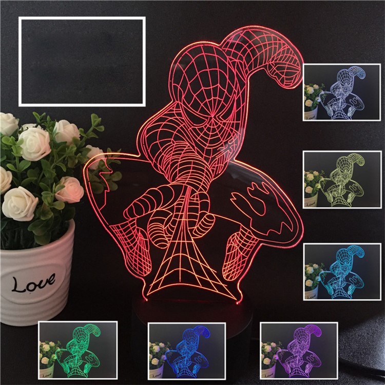 Creative 3D Spiderman Illusion LED Night Light Acrylic Colorful Atmosphere USB Table Lamp-1