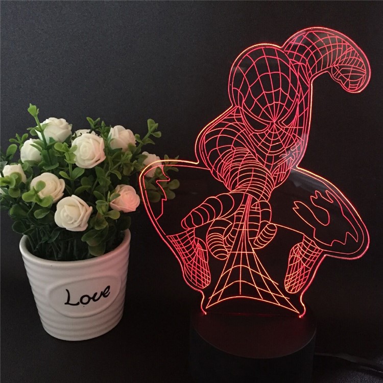 Creative 3D Spiderman Illusion LED Night Light Acrylic Colorful Atmosphere USB Table Lamp-3
