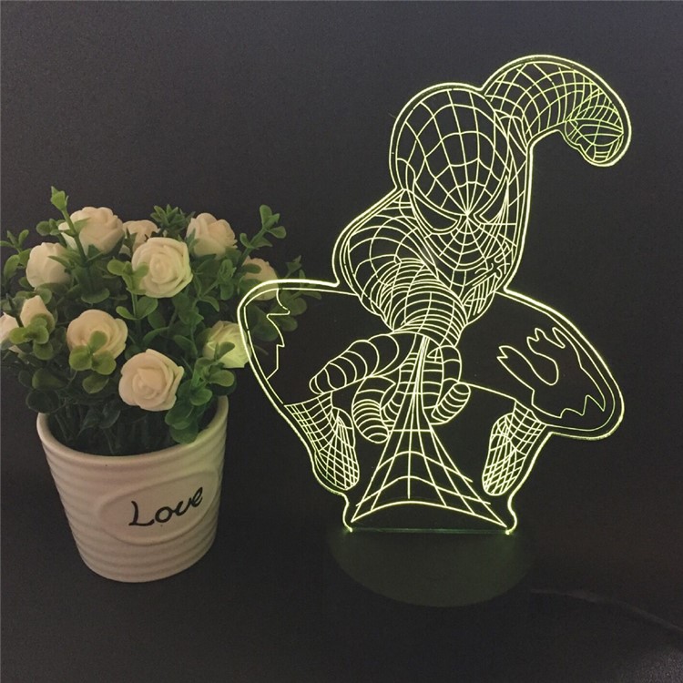 Creative 3D Spiderman Illusion LED Night Light Acrylic Colorful Atmosphere USB Table Lamp-5