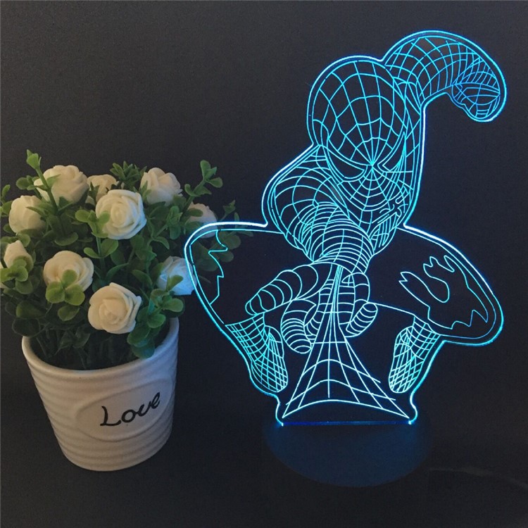 Creative 3D Spiderman Illusion LED Night Light Acrylic Colorful Atmosphere USB Table Lamp-6