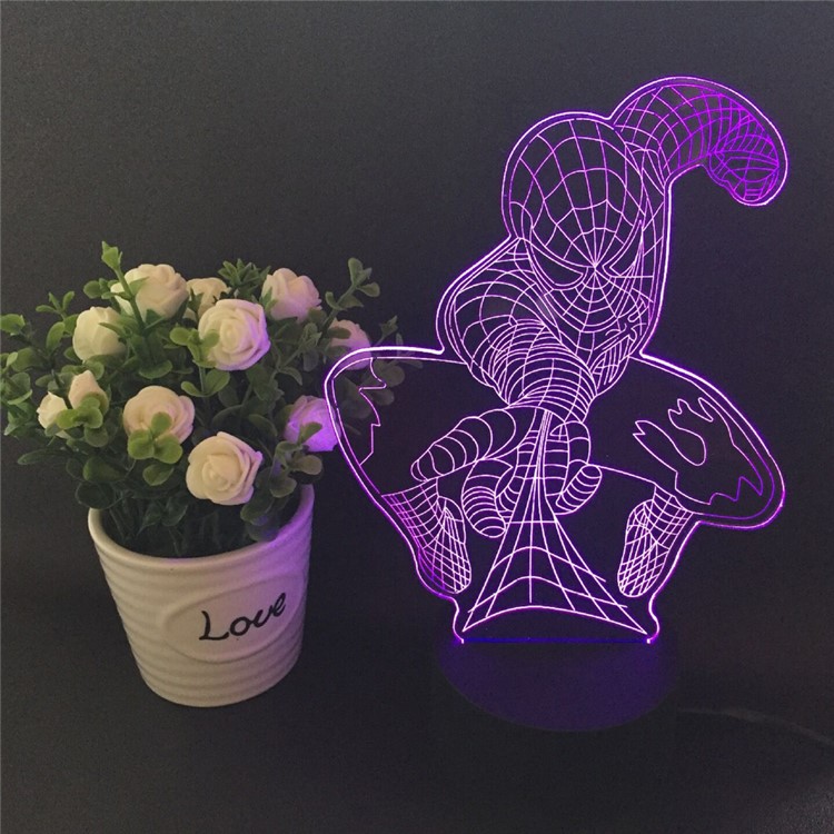 Creative 3D Spiderman Illusion LED Night Light Acrylic Colorful Atmosphere USB Table Lamp-7