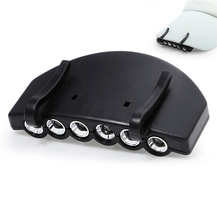 6 LED Hat Clip Light Hands Free Ball Cap Visor Light for Camping, Fishing, Home Use - Black-1