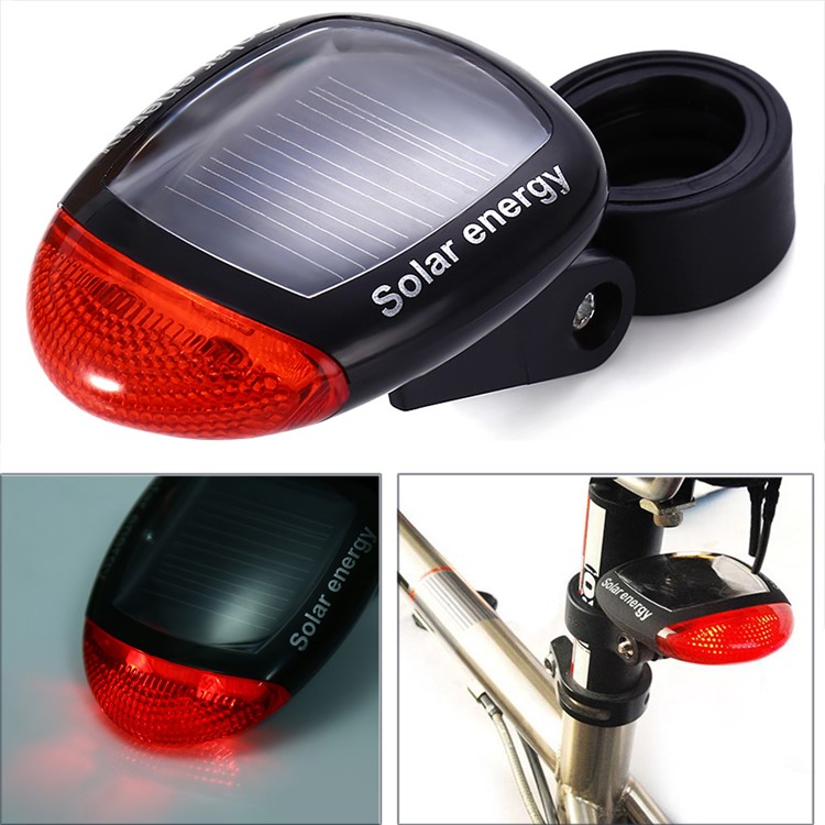 Solar Warning Bicycle Bike Tail Light Super Bright 2-LED Lamp Red Light - Black-1