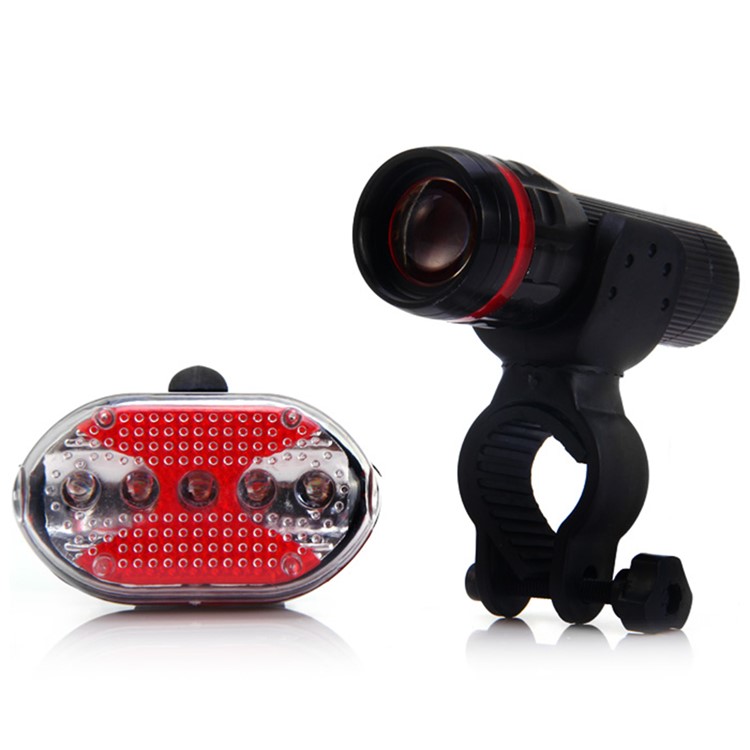 Bike Handlebar Light Set Front LED Torch + 5-LED Back Light - Red-1