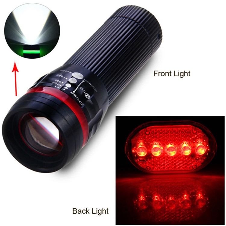 Bike Handlebar Light Set Front LED Torch + 5-LED Back Light - Red-4