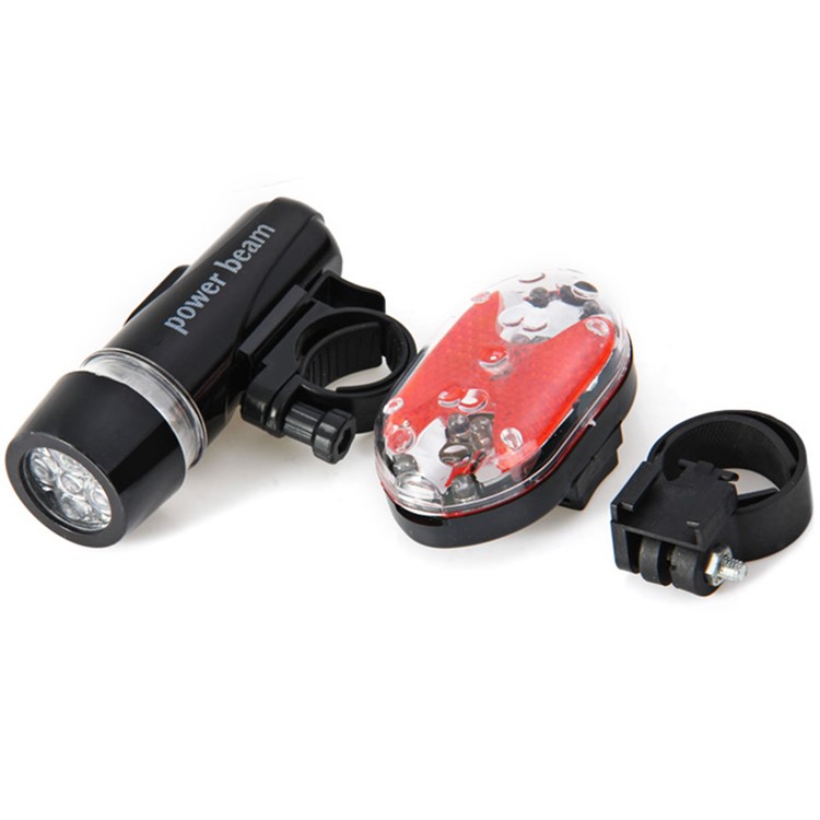 Bike 5-LED Front Lamp + Red 9-LED Tail Lamp Set Bicycle Front and Rear Lights Set - Black-3