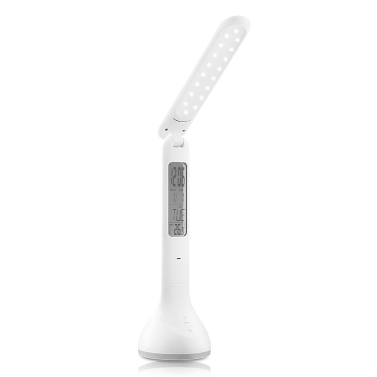 Dimmable LED Desk Lamp Eye-care Folding Atmosphere Night Light with Calendar/Time/Clock Alarm - White-2