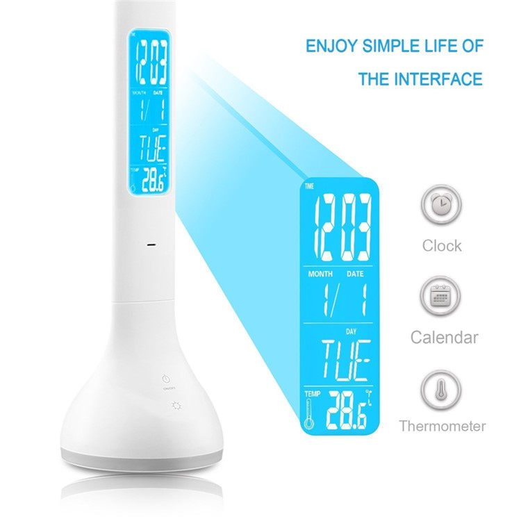Dimmable LED Desk Lamp Eye-care Folding Atmosphere Night Light with Calendar/Time/Clock Alarm - White-4