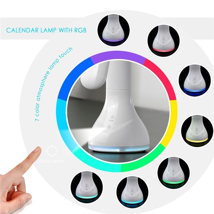Dimmable LED Desk Lamp Eye-care Folding Atmosphere Night Light with Calendar/Time/Clock Alarm - White-6