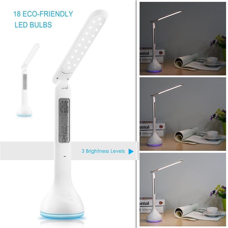 Dimmable LED Desk Lamp Eye-care Folding Atmosphere Night Light with Calendar/Time/Clock Alarm - White-7