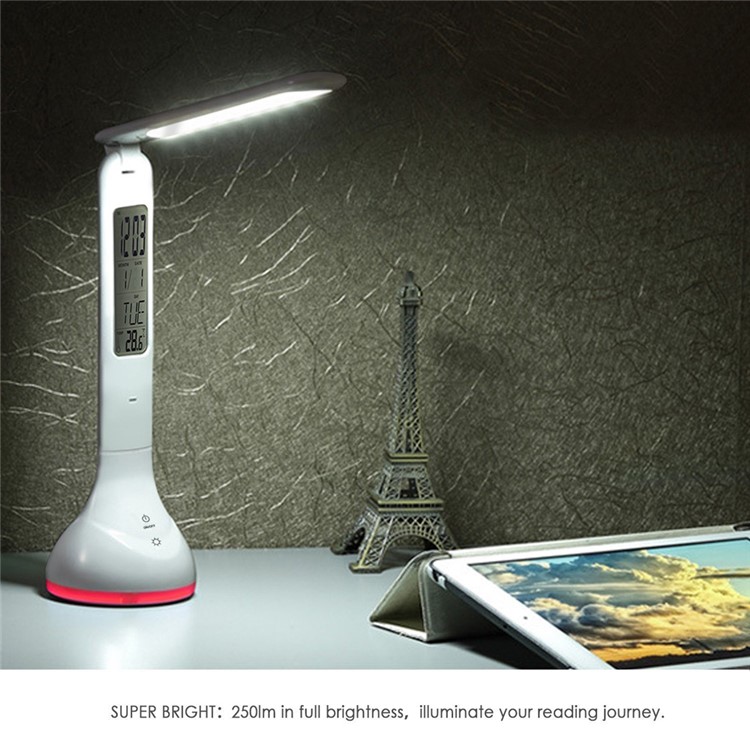 Dimmable LED Desk Lamp Eye-care Folding Atmosphere Night Light with Calendar/Time/Clock Alarm - White-8