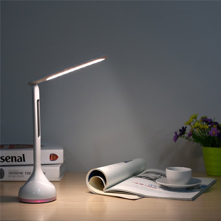 Dimmable LED Desk Lamp Eye-care Folding Atmosphere Night Light with Calendar/Time/Clock Alarm - White-9