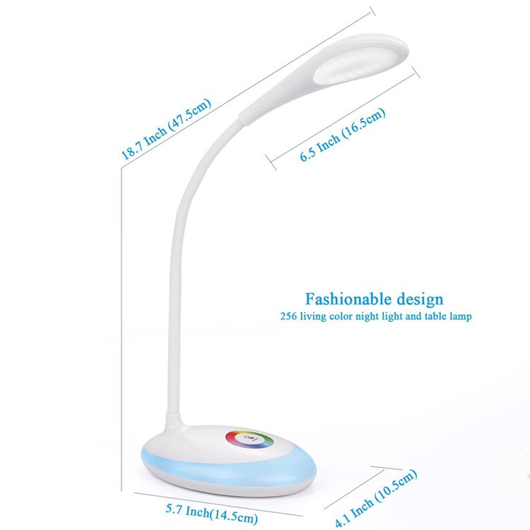 LD-06S 256 Colors LED Desk Lamp Adjustable 3 Level Brightness Colors Changing Base USB Lamp - White-4