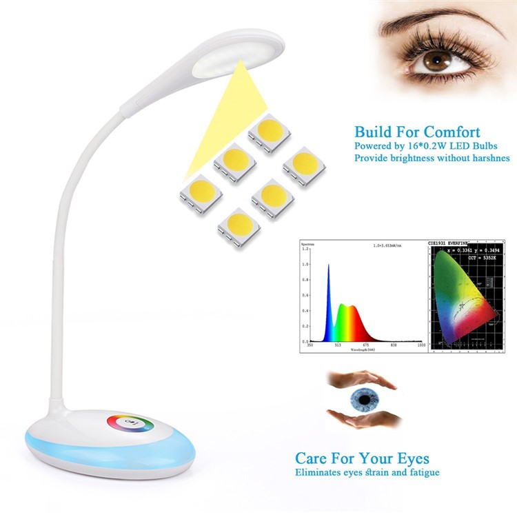 LD-06S 256 Colors LED Desk Lamp Adjustable 3 Level Brightness Colors Changing Base USB Lamp - White-7