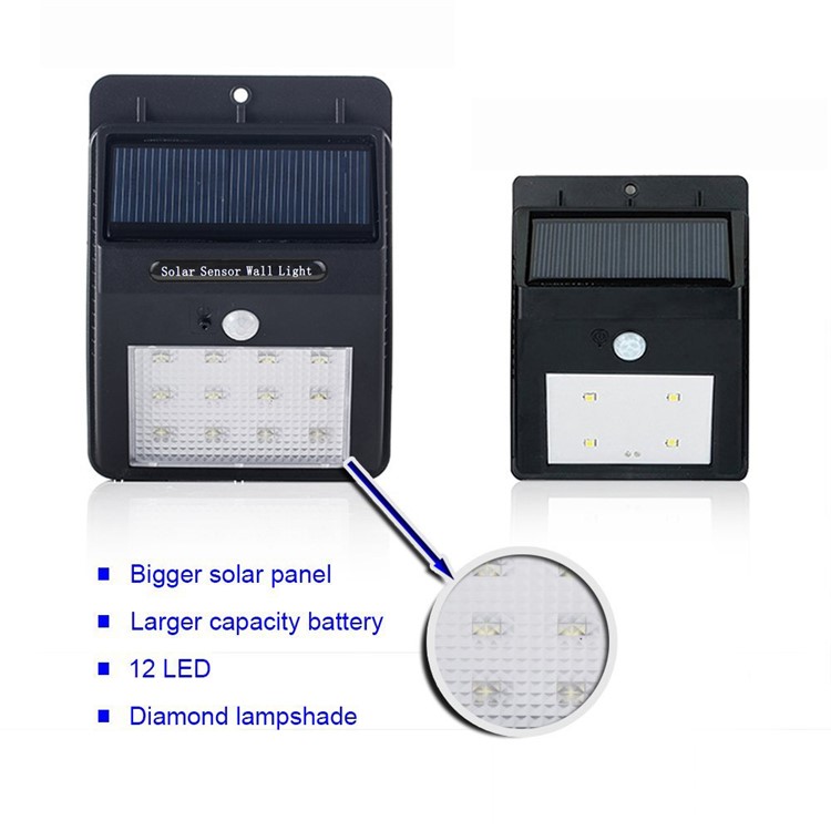 Outdoor Solar Motion Sensor Wall Light 12-LED IP65 Waterproof - White Light-12