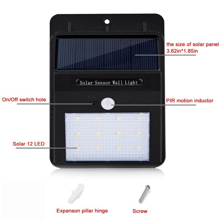 Outdoor Solar Motion Sensor Wall Light 12-LED IP65 Waterproof - White Light-13