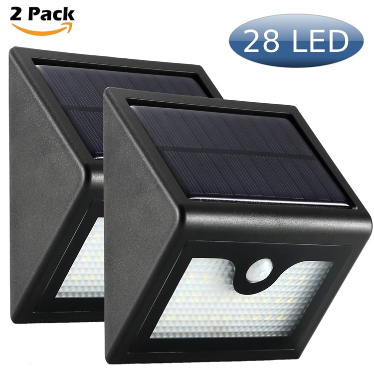 2Pcs/Set Outdoor Solar Powered Wall Light 28 LEDs Lighting PIR Human Motion Sensor Waterproof Dimmable Lamp-10