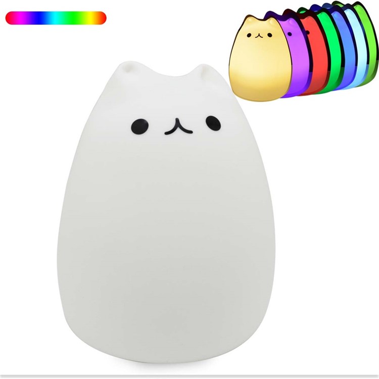 Lovely Kitten 7-Color Silicone LED Night Mood Light Tap Control Beside Lamp-1