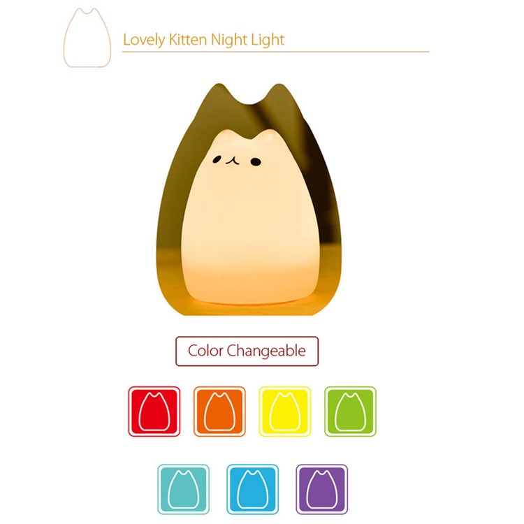 Lovely Kitten 7-Color Silicone LED Night Mood Light Tap Control Beside Lamp-10