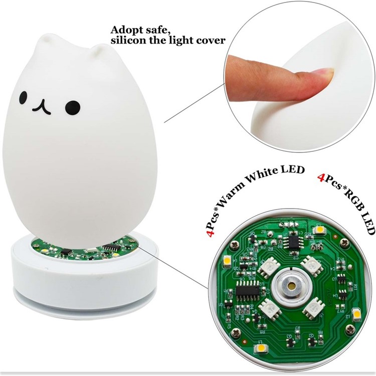 Lovely Kitten 7-Color Silicone LED Night Mood Light Tap Control Beside Lamp-2
