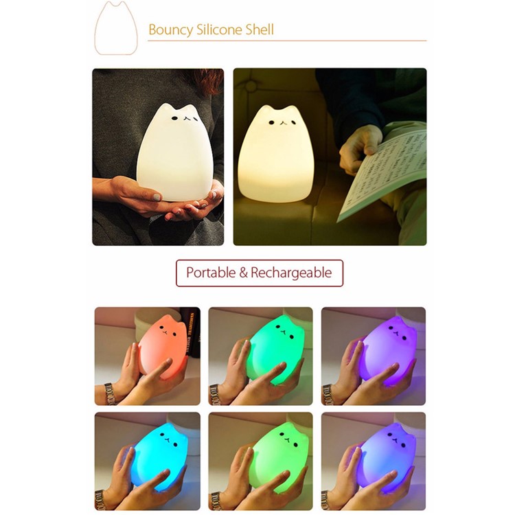 Lovely Kitten 7-Color Silicone LED Night Mood Light Tap Control Beside Lamp-4