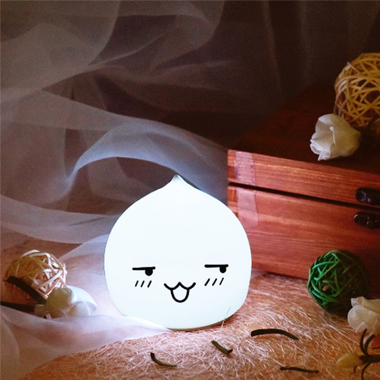7-Color LED Mood Night Light Silicone Tap Control Beside Table Lamp - Laugh Icon-1