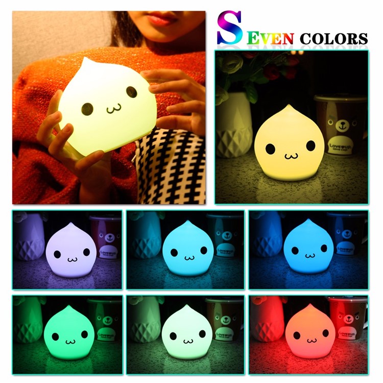 7-Color LED Mood Night Light Silicone Tap Control Beside Table Lamp - Laugh Icon-7