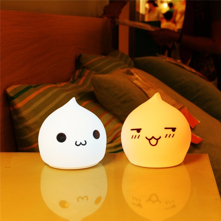 7-Color LED Mood Night Light Silicone Tap Control Beside Table Lamp - Laugh Icon-8
