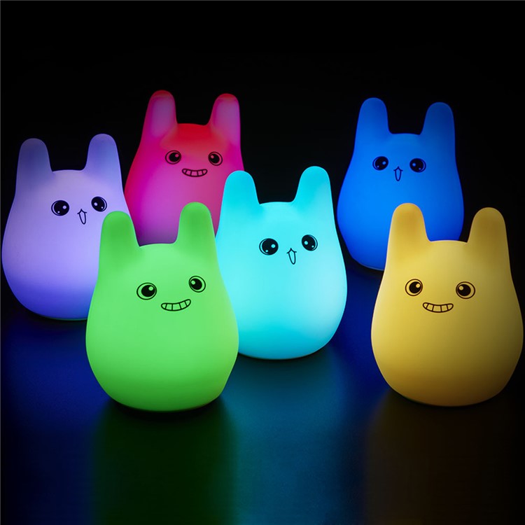 Cute Rabbit Silicone LED Mood Night Light 7-Color Changing USB Beside Lamp-2