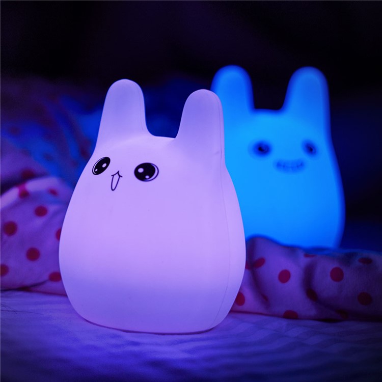Cute Rabbit Silicone LED Mood Night Light 7-Color Changing USB Beside Lamp-3