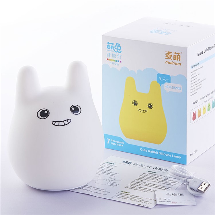 Cute Rabbit Silicone LED Mood Night Light 7-Color Changing USB Beside Lamp-6