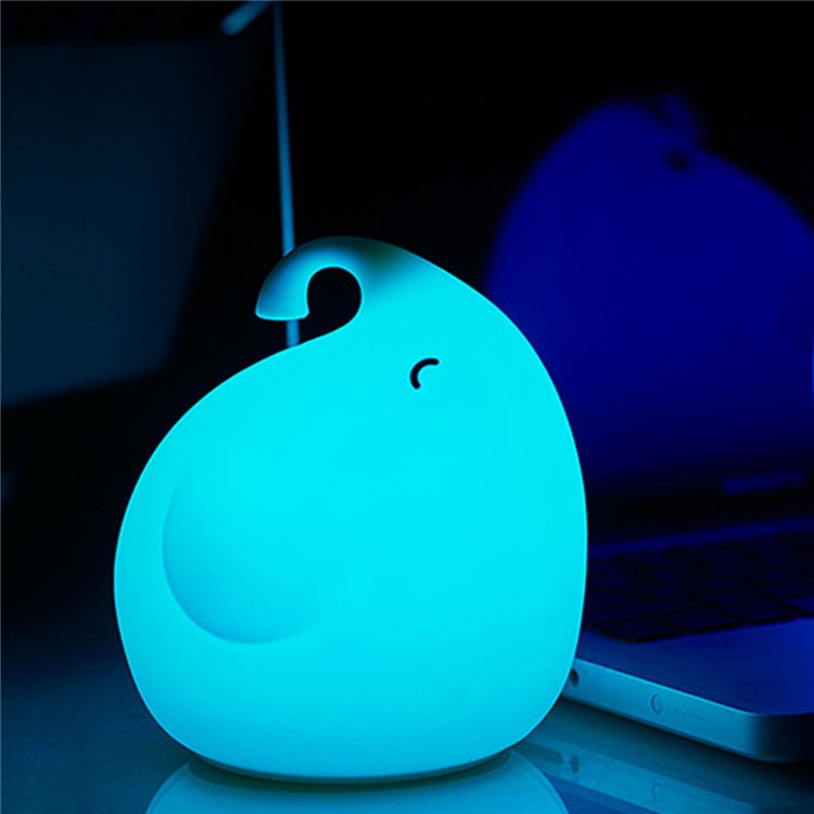 Cute Elephant Silicone LED Night Light 7-Color Rechargeable Beside Mood Lamp-1