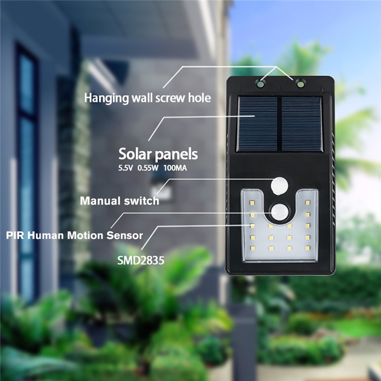 Waterproof 16-LED Light Solar Powered PIR Motion Sensor Wall Lamp-6