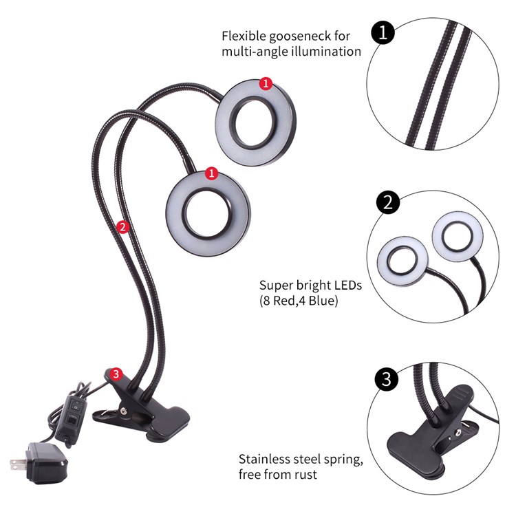 Double Head Gooseneck LED Plant Grow Light 12W - US Plug-3