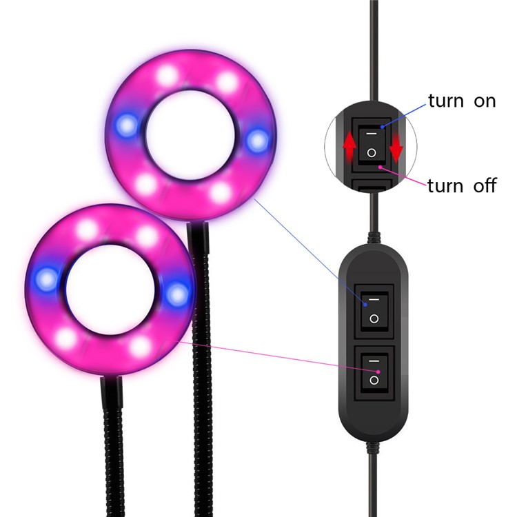 12W Dual Head Led Grow Light Desk Clip Lamp with Flexible Gooseneck - UK Plug-5