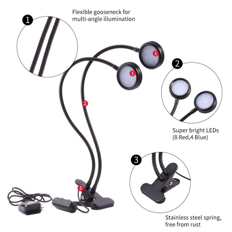 12W Double Head Gooseneck Round LED Plant Grow Light - EU Plug-4