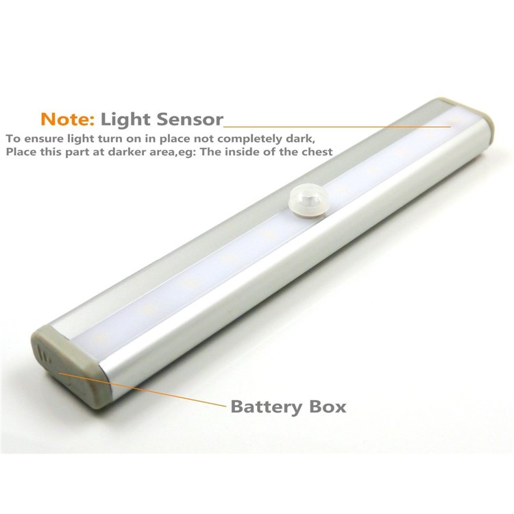 10 LEDs PIR Motion Sensor Cabinet Light Battery Powered Night Light - White / White Light-11