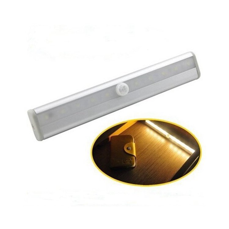 10 LEDs PIR Motion Sensor Cabinet Light Battery Powered Night Light - White / White Light-15