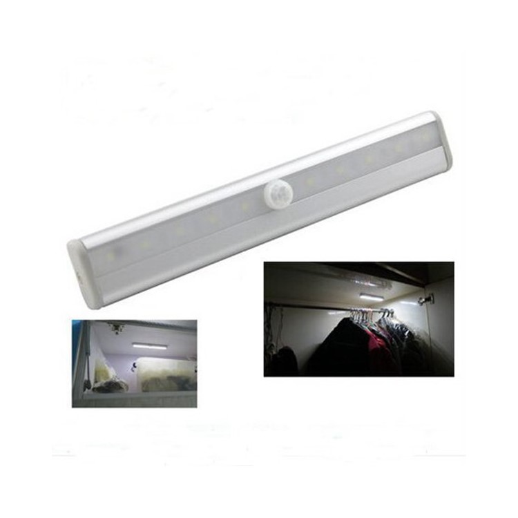10 LEDs PIR Motion Sensor Cabinet Light Battery Powered Night Light - White / White Light-16
