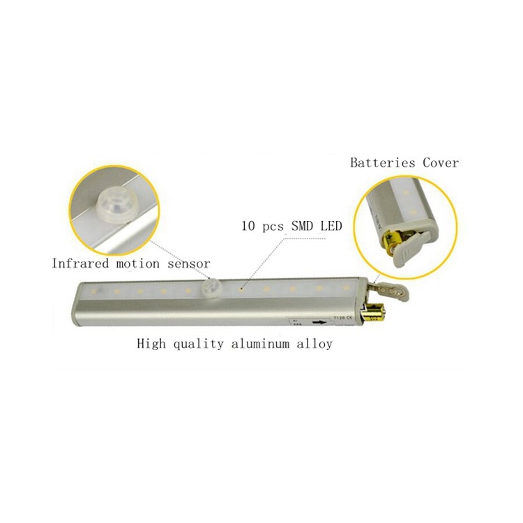 10 LEDs PIR Motion Sensor Cabinet Light Battery Powered Night Light - White / White Light-19