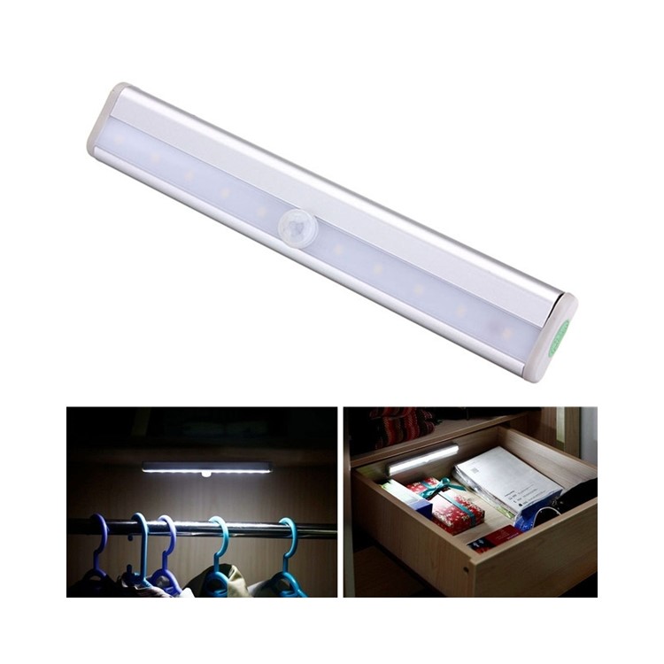10 LEDs PIR Motion Sensor Cabinet Light Battery Powered Night Light - White / White Light-20