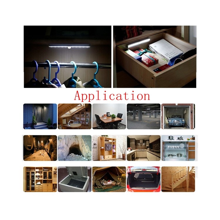 10 LEDs PIR Motion Sensor Cabinet Light Battery Powered Night Light - White / White Light-50