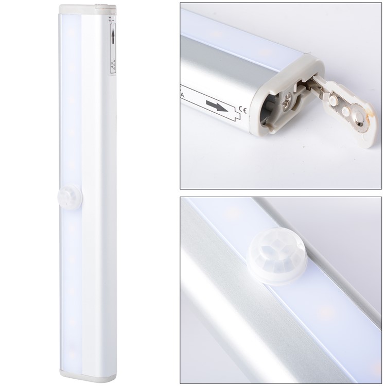 10 LEDs PIR Motion Sensor Cabinet Light Battery Powered Night Light - White / White Light-56