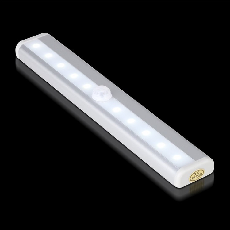 10 LEDs PIR Motion Sensor Cabinet Light Battery Powered Night Light - White / White Light-6