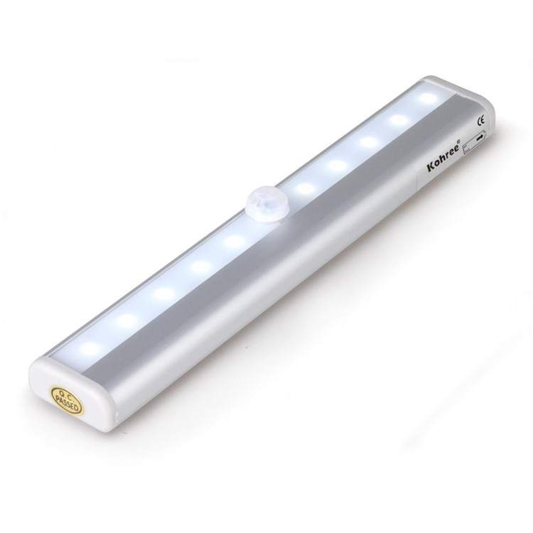 10 LEDs PIR Motion Sensor Cabinet Light Battery Powered Night Light - White / White Light-9