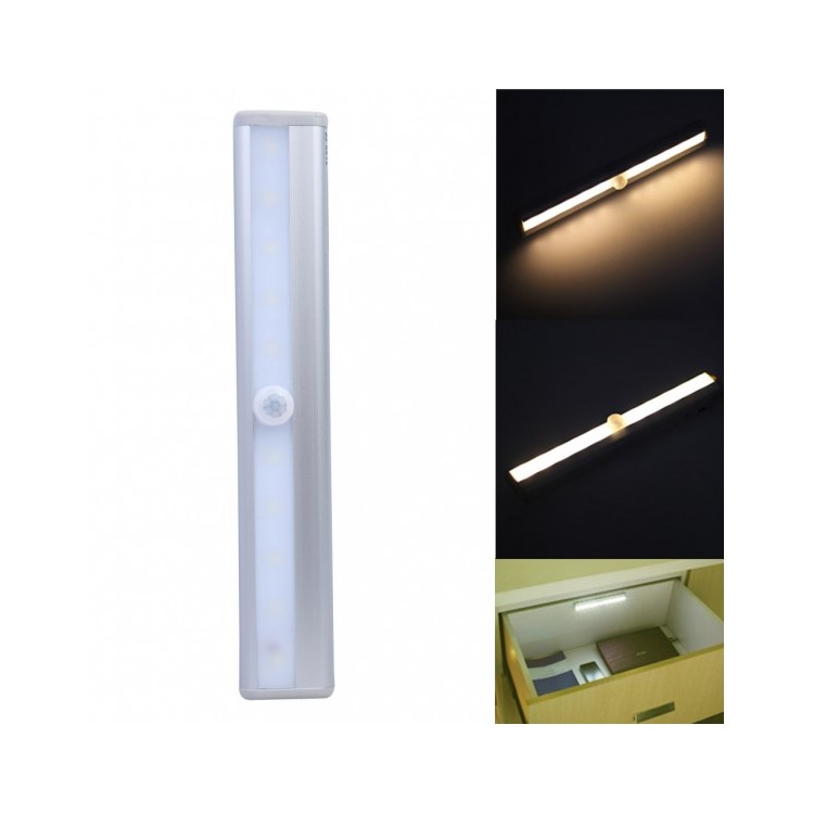 10 LEDs PIR Motion Sensor Night Light Battery Powered Cabinet Light - White / Warm White Light-1