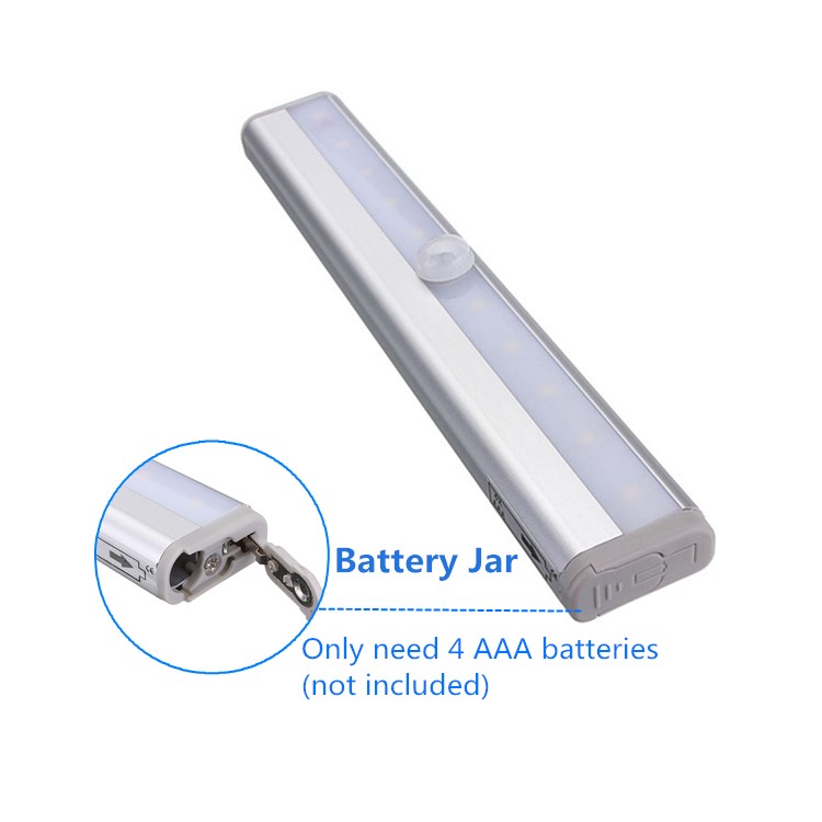 10 LEDs PIR Motion Sensor Night Light Battery Powered Cabinet Light - White / Warm White Light-26