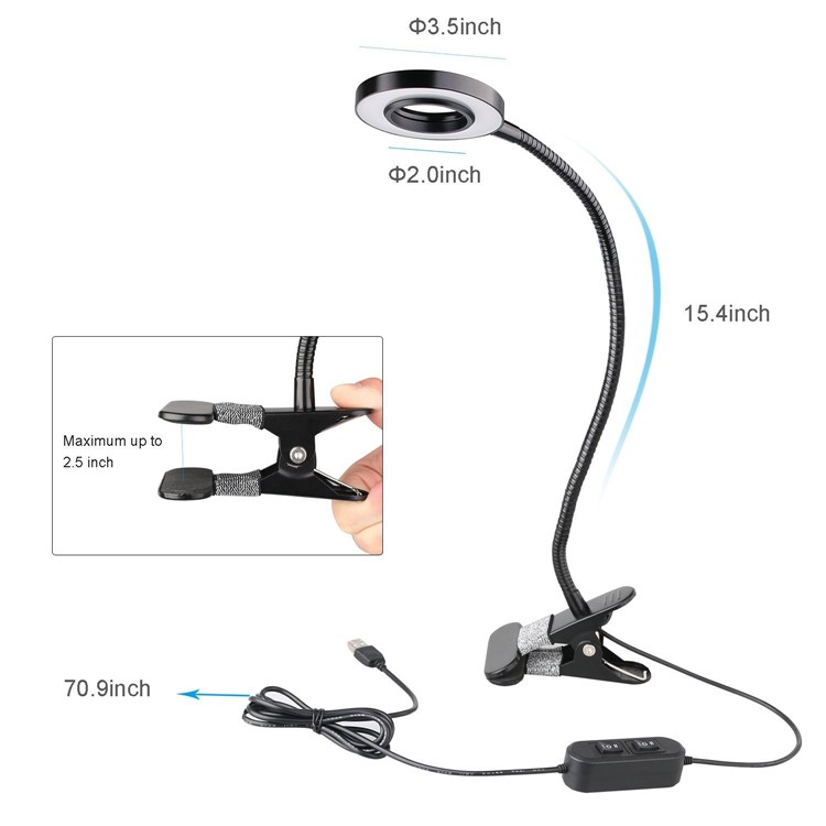 10W Dimmable LED Grow Light with 360 Degree Rotating Gooseneck and Clip for Indoor Plants-3