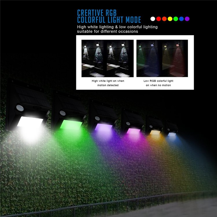 YL002-2A Solar Wall Light with Dual PIR Motion Sensors with 5 Lighting Modes and RGB Color Changing - Black-3