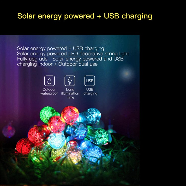 YL003-1A 12 Bulbs Outdoor Solar String Lights and 4.5M Extension Cord IP65 Weatherproof String Lights-12
